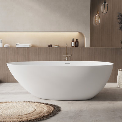  Fslefay 67'' Freestanding Bathtub Solid Surface Deep Soaking Tubs