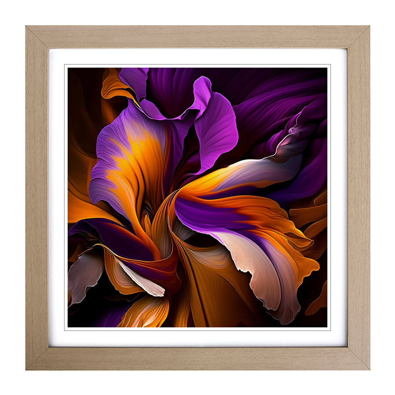 Iris Flower Abstract No.1 - Single Picture Frame Print on Wood, Oak