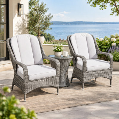 Chaise de salle à manger en osier pour l'extérieur avec coussins (ensemble de 2)