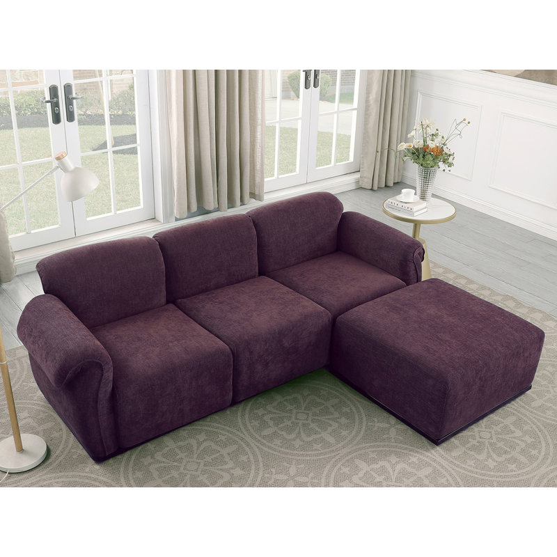 Canapé modulaire en L avec repose-pieds réversible, Mauve