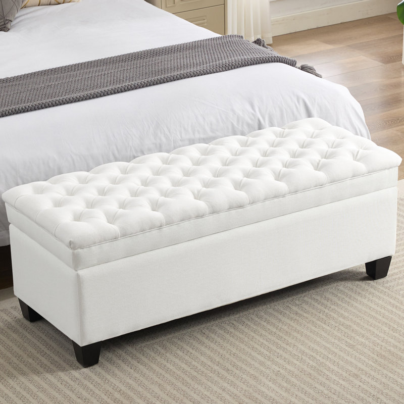 51" W Linen Upholstered Flip Top Storage Bench, Beige