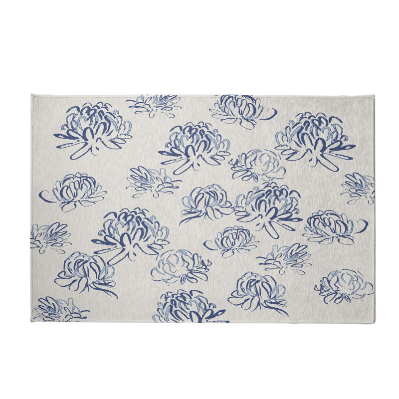 Bleu floral/Tapis décoratif gris alvordton, Rectangle 2 pi x 3 pi