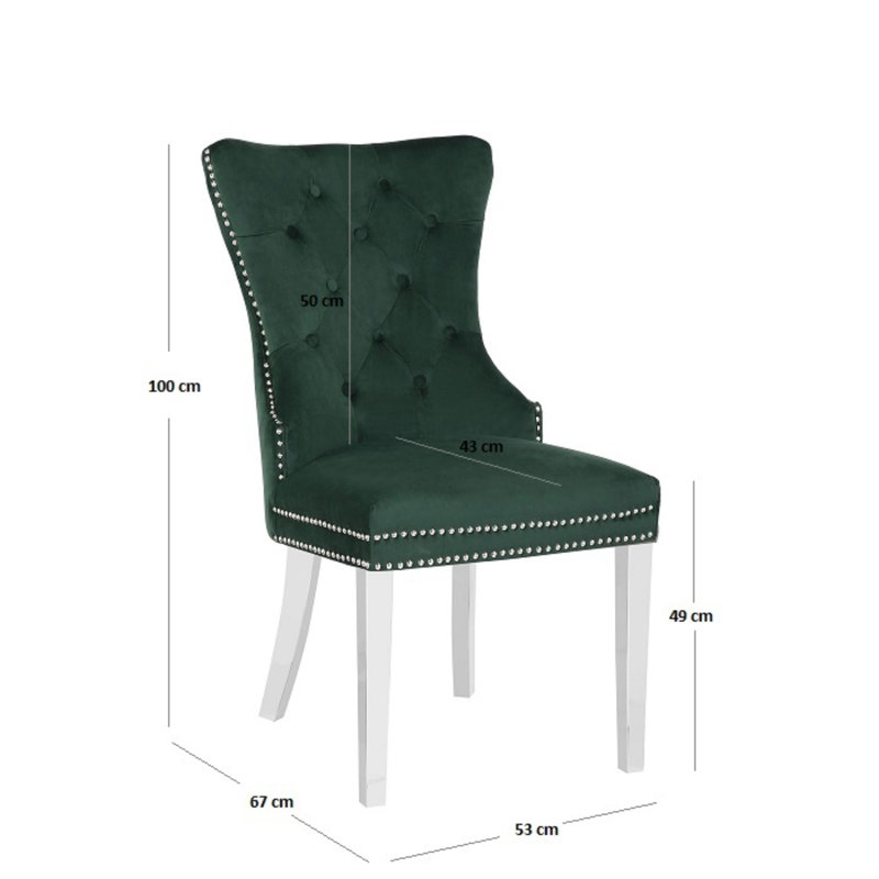 Chaise Bhatari Erica avec pieds en acier inoxydable, Vert