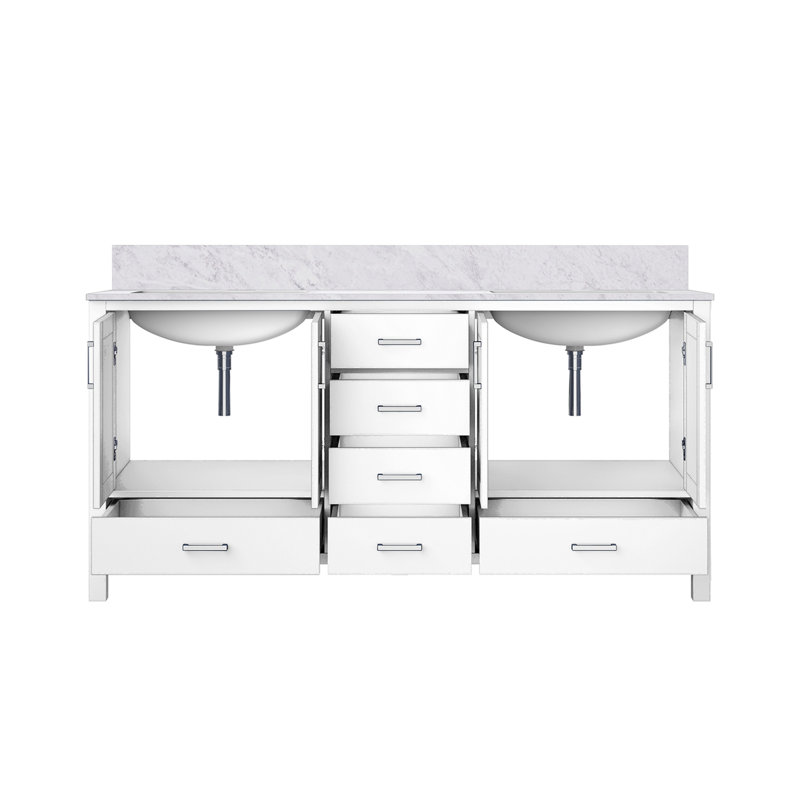 Double Bath Vanity with Marble Top, White