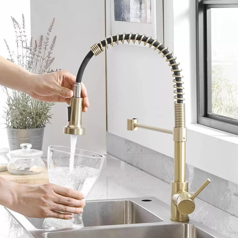 AlenArtWater Pull Down Kitchen Faucet, Brushed Gold