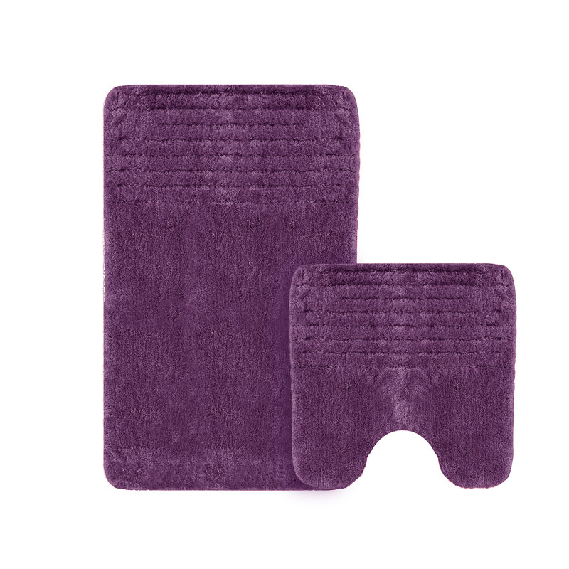 Chenille Soft High Density Anti Slip Linear Bath Mat Set, Purple