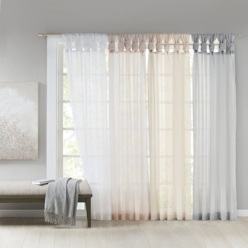 Lester Polyester Twisted Tab Voile Sheer Window Pair, White, 50" W x 84" L