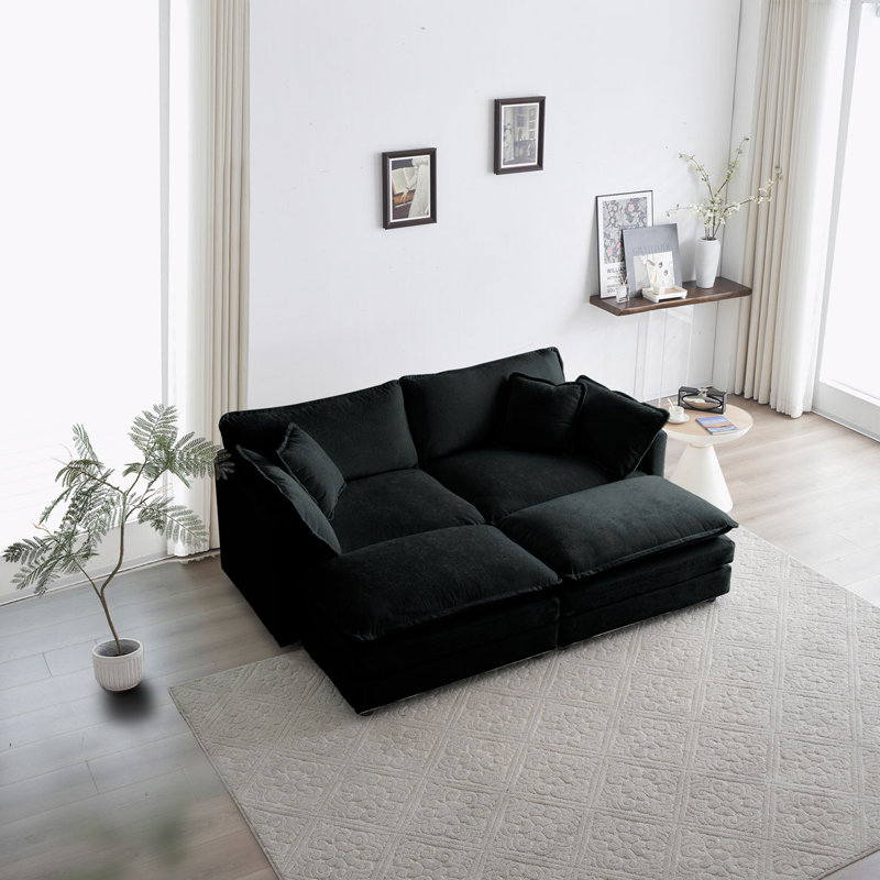 Chenille Sectional Sofa Deep Seat Sofa, 33" H x 76.7" W x 35" D, 4, Blue