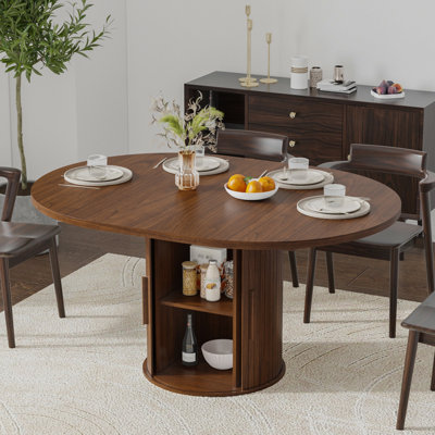 Table de salle à manger extensible ronde pour 4 à 8 personnes, table de cuisine ovale moderne de 59 po avec rangement, table à cadre en bois peu encombrante pour la cuisine, la salle à manger et le salon