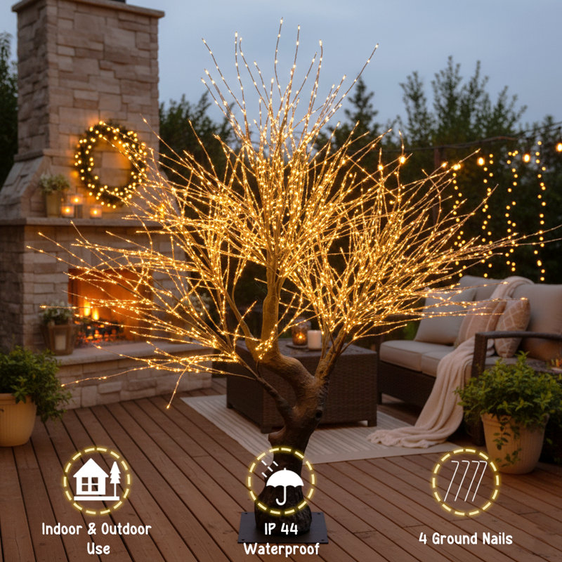 Arbre de 6,5 pi à DEL avec 3072 lumières, arbre éclairé à brancher avec minuterie, branches pliables et bricolage, arbre décoratif imperméable avec base en métal pour la décoration intérieure et extérieure