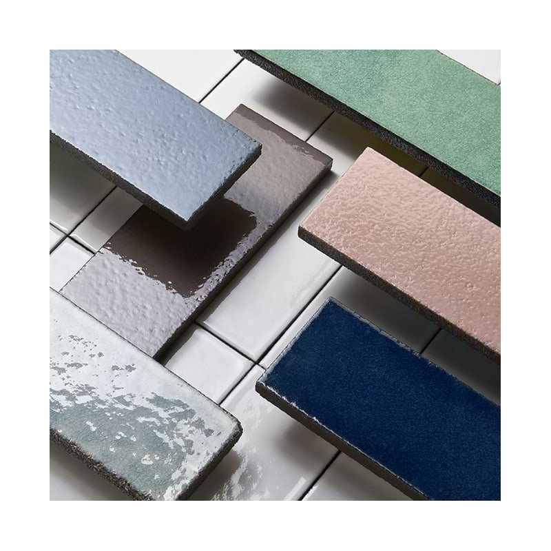 Color One 2x8 Glossy Lava Stone Tile, Steel Blue
