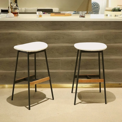 Modern Set Of 2 Bar Stools Comfortable & Stylish Counter Height And Bar Height Bar Stools,Soft Fabric Upholstered, Backless For Kitchen, Dining Room Bar Chairs
