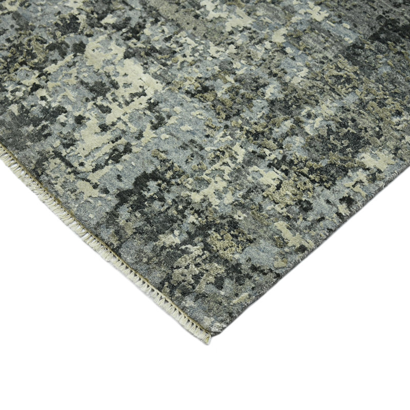 Annastashia Abstract Handmade Hand-Knotted Indoor Use Only Area Rug in Gray/Light Blue/Ivory, Rectangle 2' x 3'
