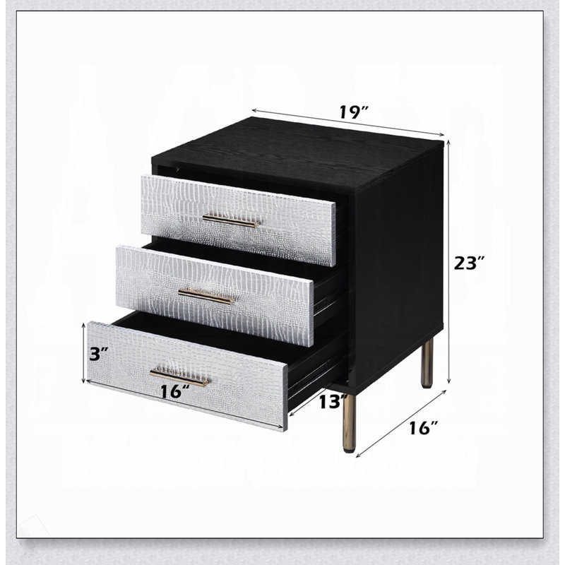 Ensemble de meubles de chambre à coucher glamour 1 pièce 1 table de chevet noire à 3 tiroirs