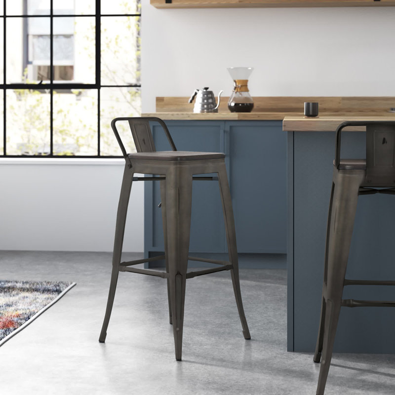 Tabouret de bar en bois massif 30 po Christie, Noir, Brun