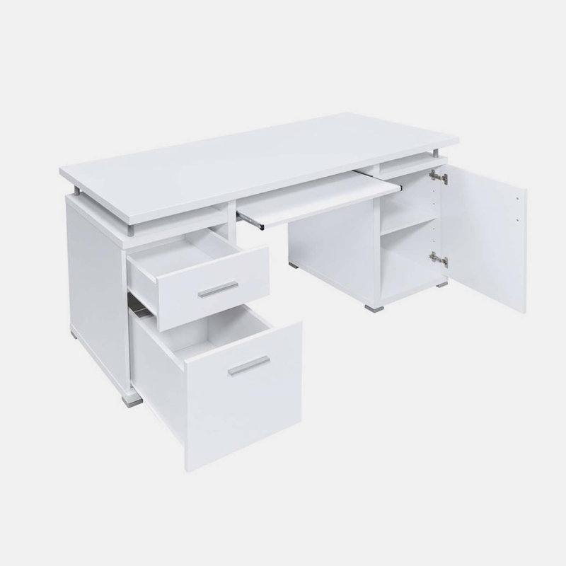 Bureau d'ordinateur en bois manufacturé Azayliah, Blanc