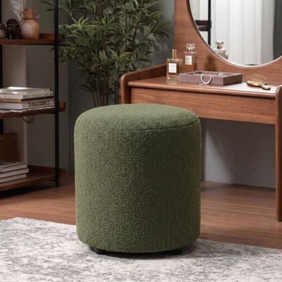 Modern Teddy Fleece Round Ottoman,  Vanity Stool Footrest, Upholstered Stool for Makeup, Bedroom, Living Room