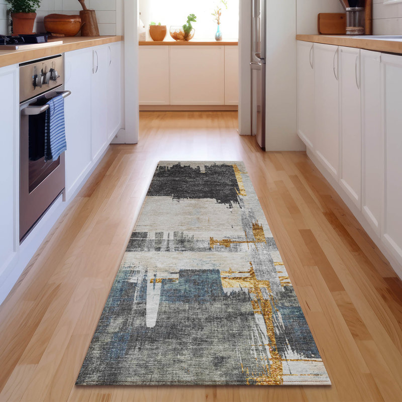 Premium Machine Washable Mayfield Charcoal Rug, Runner 2'3" x 7'6"