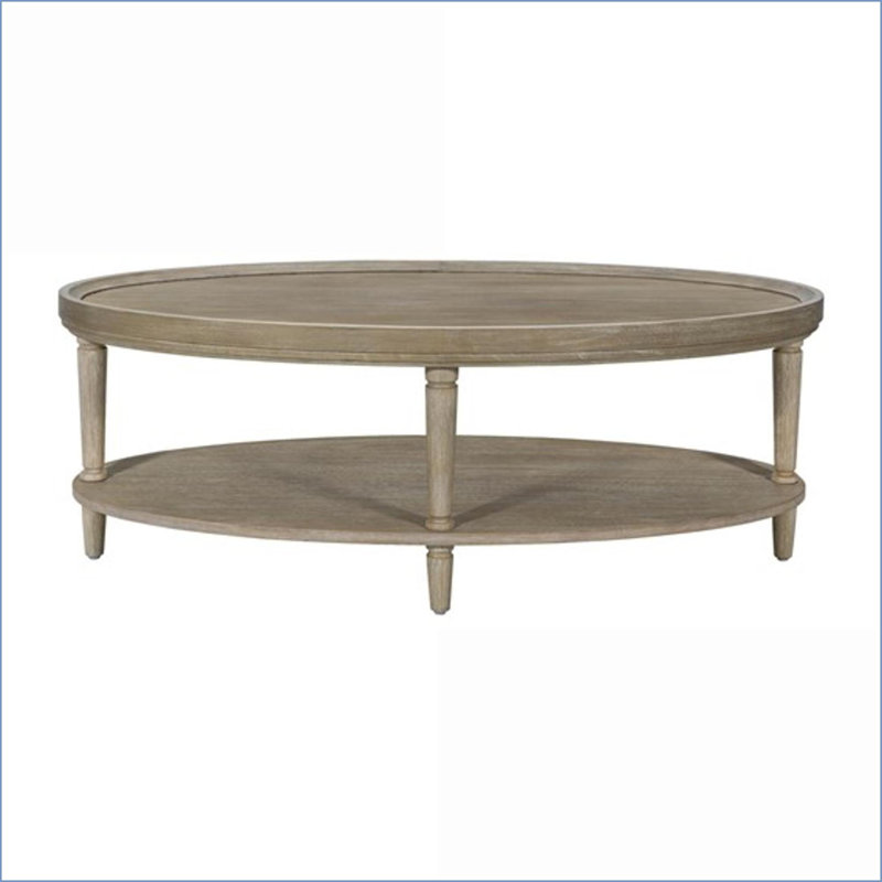 Table basse ovale en bois récupéré de style campagnard avec tablette de rangement fixe pour le salon
