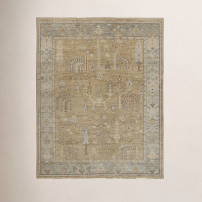Brandonville Gold Blue Hand-Knotted Oriental Rug