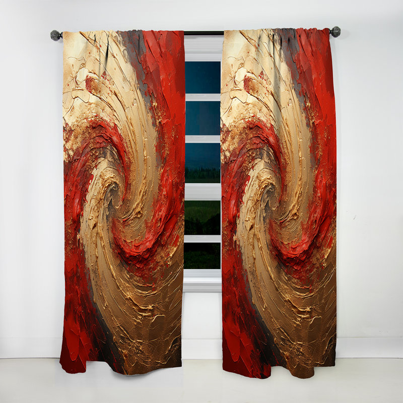 Red Gold Fusion Spiral - Modern Curtain - Velvet Room Darkening - 1 Panel, 52" W x 84" L