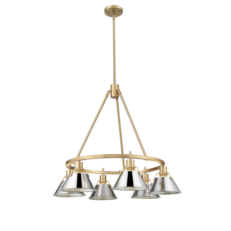 Felda 6 - Light Steel Dimmable Cone Chandelier, Brushed Champagne Bronze, Chrome