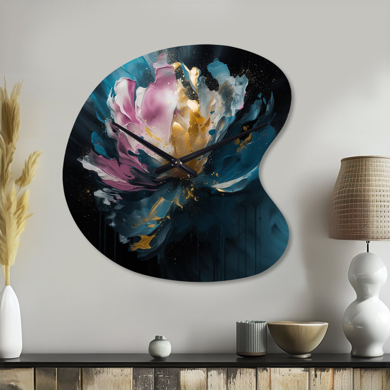 Horloges murales en forme de pivoines bleues et roses, art mural II, Petit