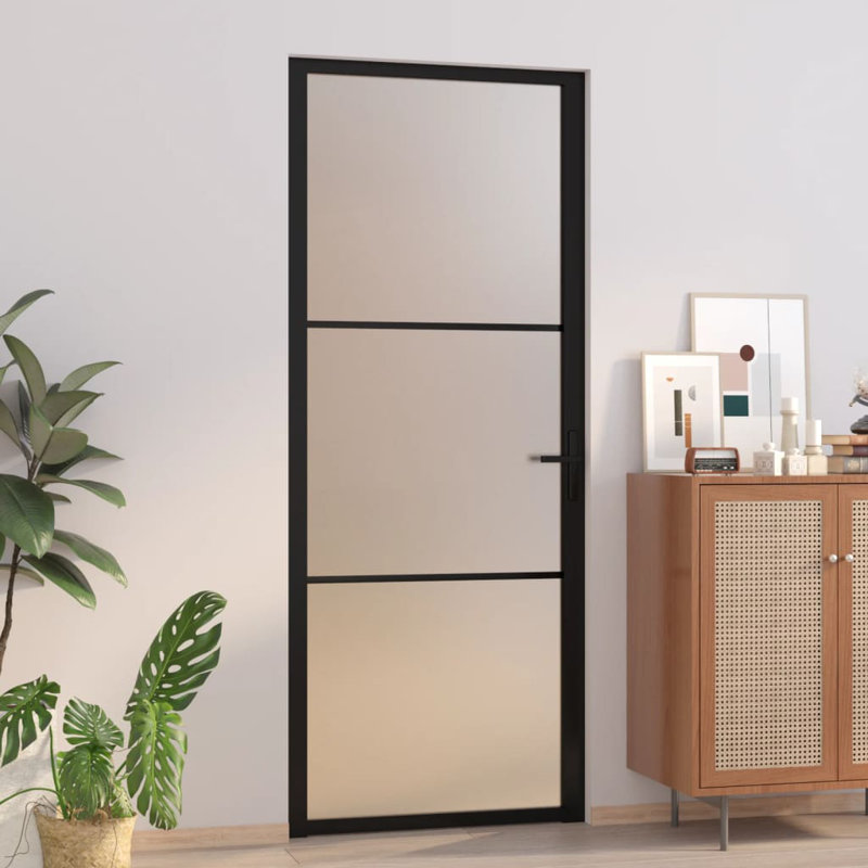 Portes coulissantes en métal et en verre, 32,7 po x 79,3 po, Noir / givré