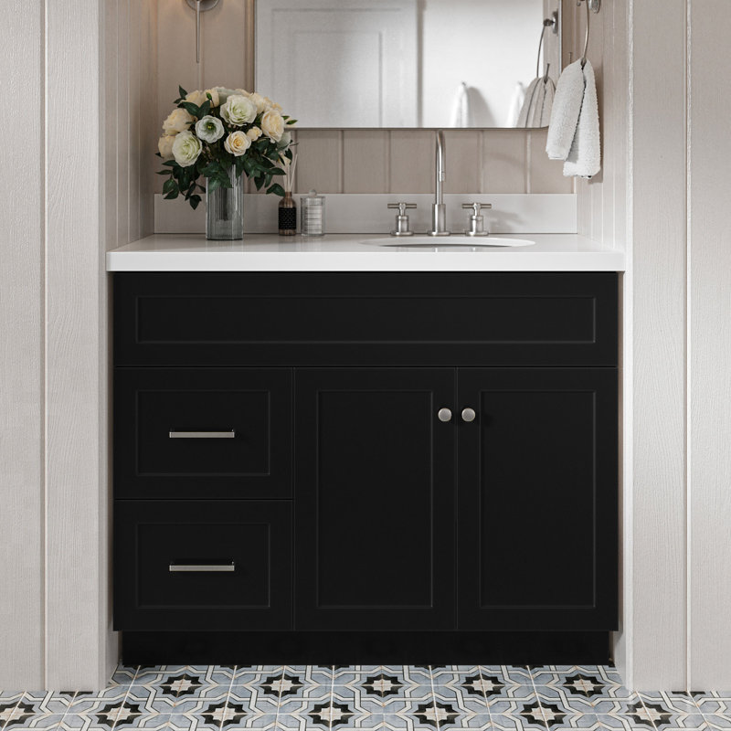 Abell 43'' Single Bathroom Vanity with White Quartz Top, Black
