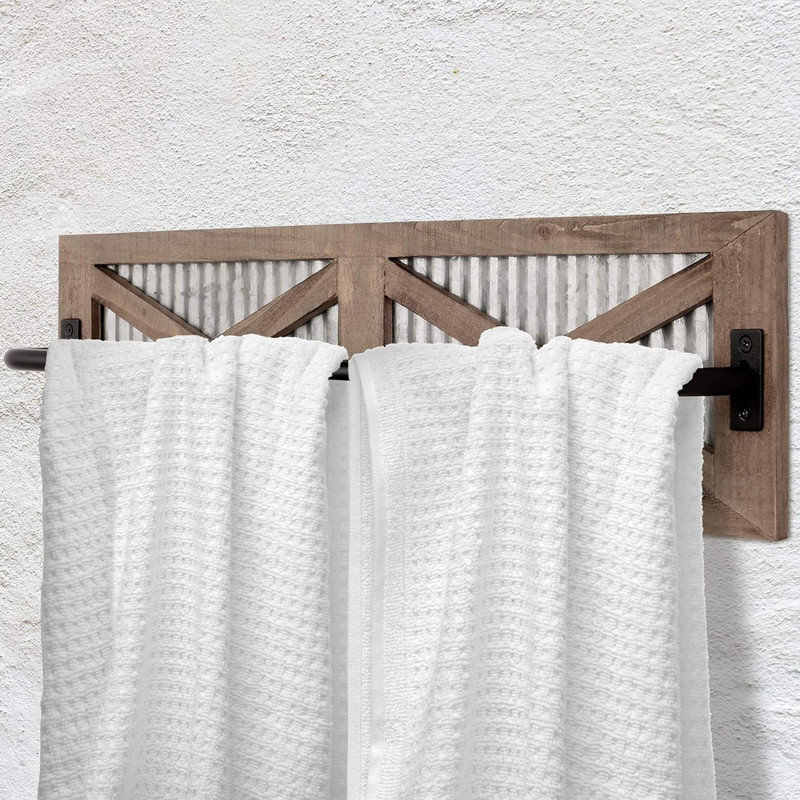 Wall Mounted Black Farmhouse Towel Rack, Brown