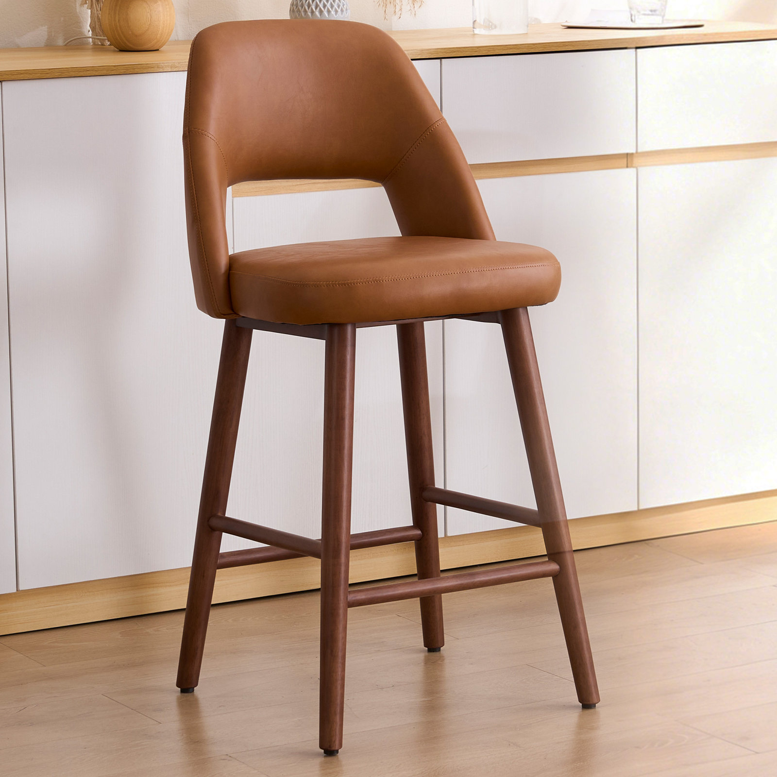 Ryden Upholstered Counter Stool, Brown Faux Leather
