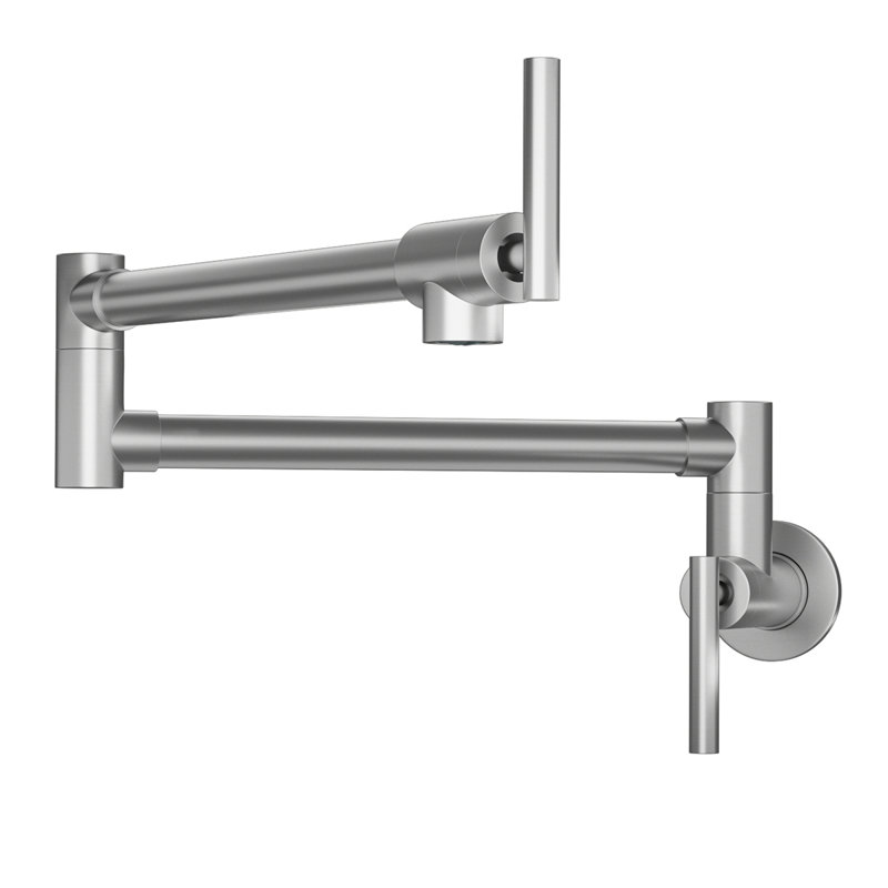 Pot Filler Faucet - Wall Mount Kitchen Sink Faucet Folding Stretchable With Single Hole Two Handles, Brushed Nickel