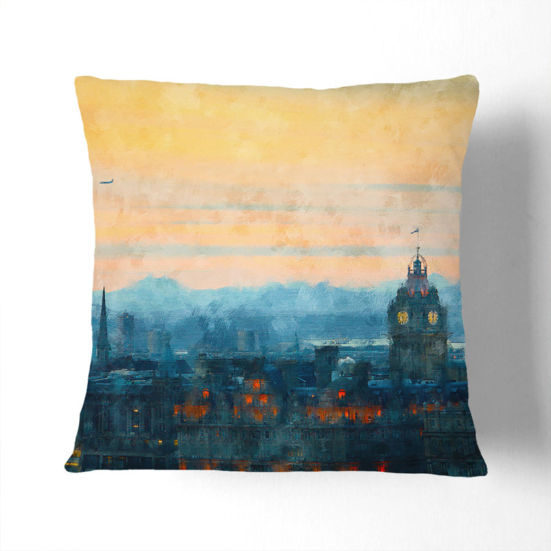 Edinburgh Skyline in Scotland Cushion with Filling, 40cm H x 40cm W x 15cm D, White