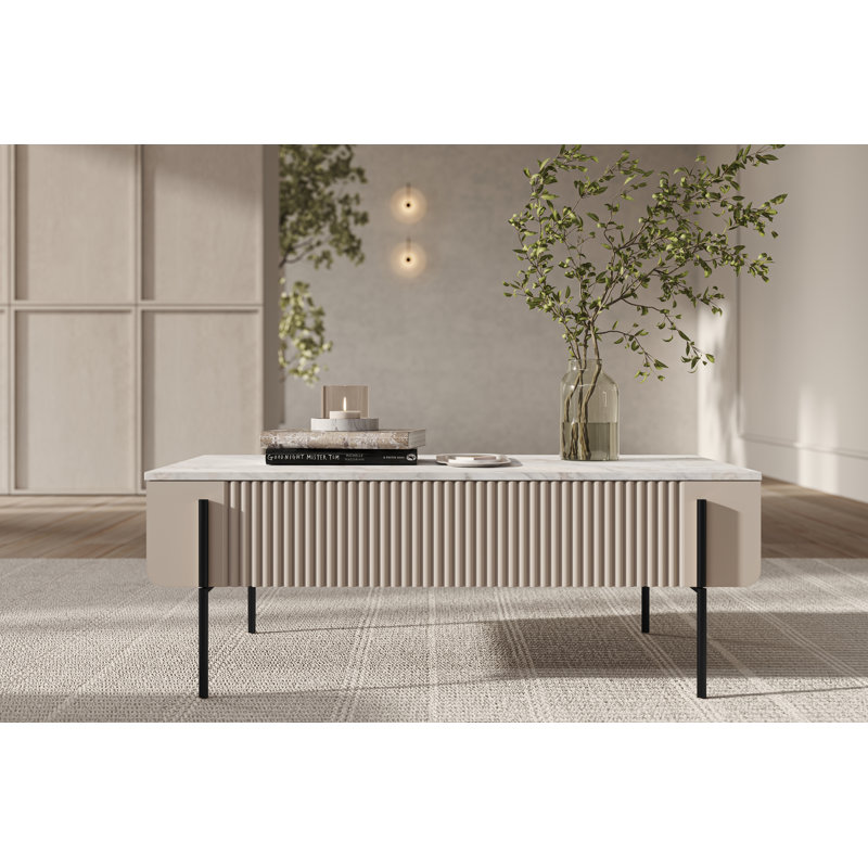 Otterburn Coffee Table with Storage, Cashmere/Black, White Marble
