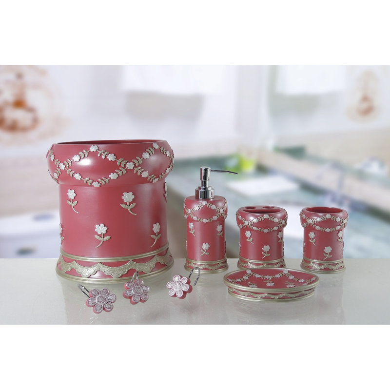 Ensemble d'accessoires de salle de bain Whatley, 5 pièces, Framboise