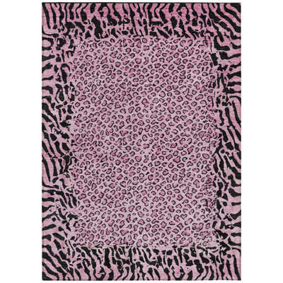 10' X 14' Pink Animal Print Washable Indoor Outdoor Area Rug