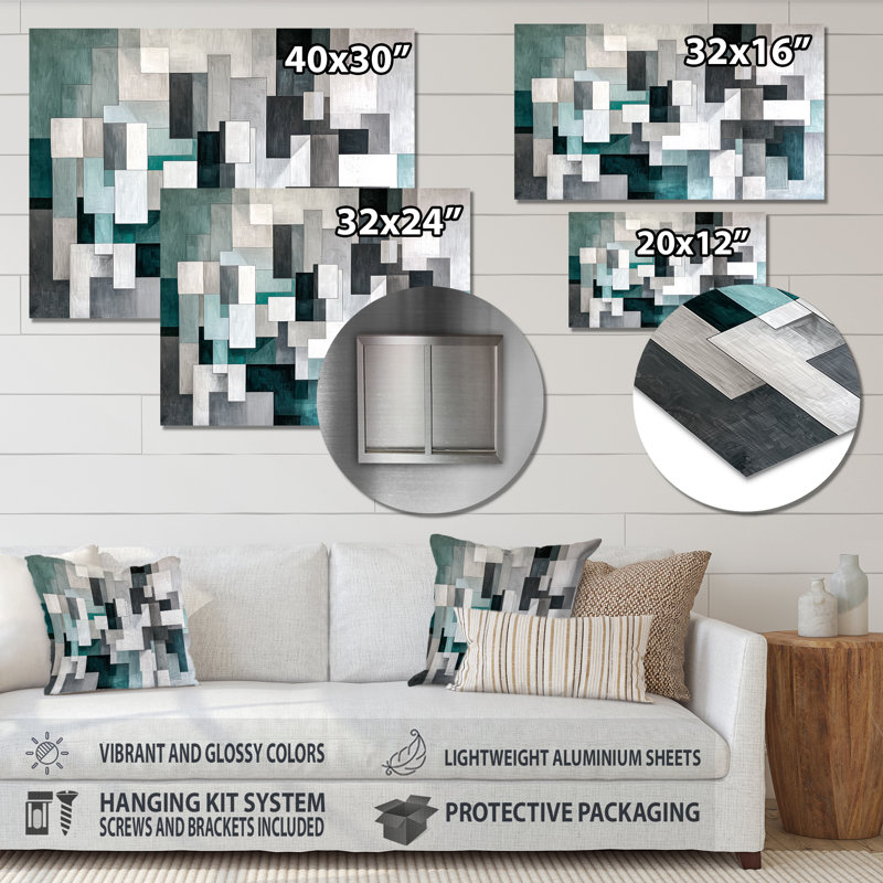 «Green Cubism Fragmented Mirror», art mural abstrait en métal, impression abstraite sur cubisme