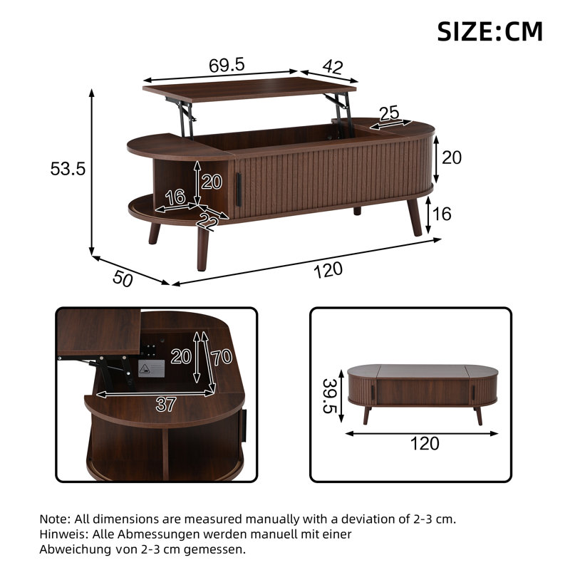 Lift Top Coffee Table with Storage, Dark wood