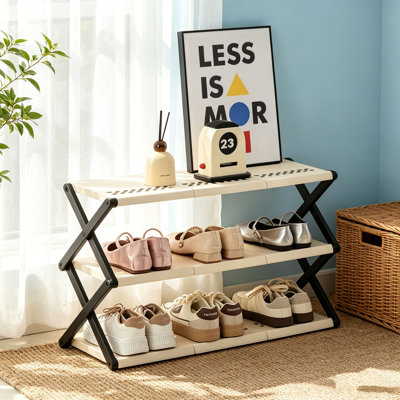 JOYBOS no-assembly double shoe rack, foldable shoe rack, holds 9-15 pairs of shoes, 17.3'' H x 29.5'' W x 9.8'' D