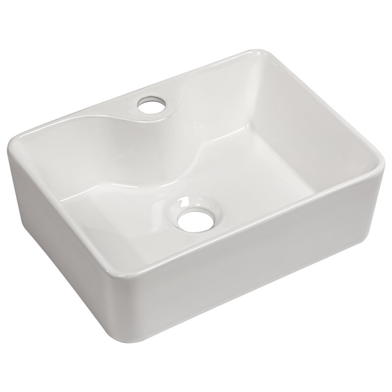 Lavabo de salle de bain à vasque rectangulaire 16 po x 12 po - Céramique, moderne, blanc, design à faible absorption d'eau en céramique, teinté