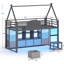 Lit mezzanine simple simple avec 9 tiroirs de rangement, bibliothèque et lumières DEL, lit mezzanine simple en métal en forme de maison avec marchepied et garde-corps, lit mezzanine pour enfants avec espace de jeu sous le lit-22244303
