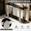 Console minimaliste en verre noir avec cadre miroir argenté, idéale pour l'entrée du salon.