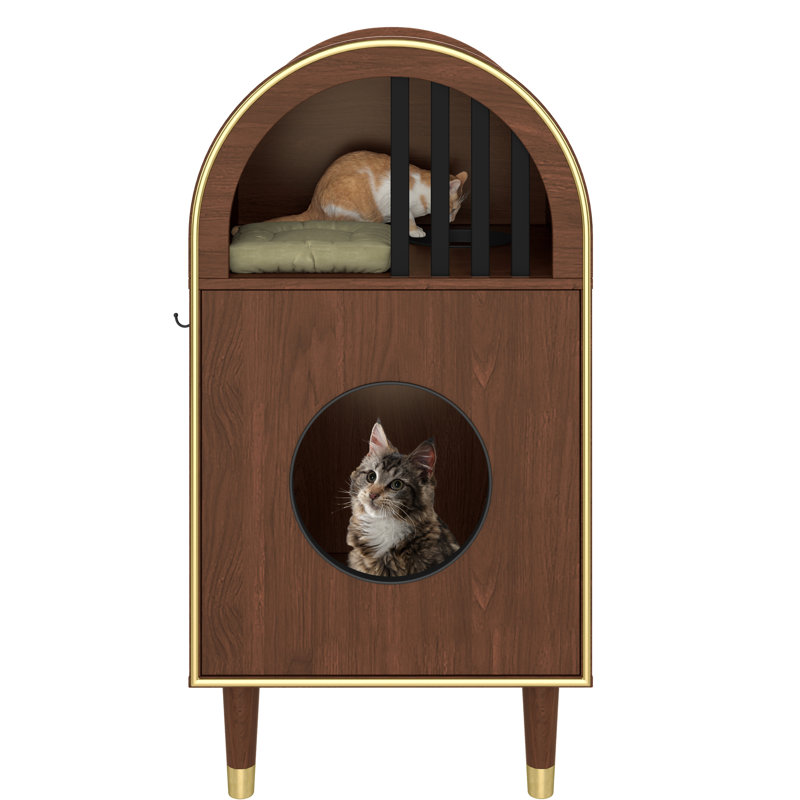 21 Cat Bed And Litter Box Enclosure Two-Level Retreat For Cats Modern Arch Design Material With Non-Slip Metal Covers Space Long-Lasting