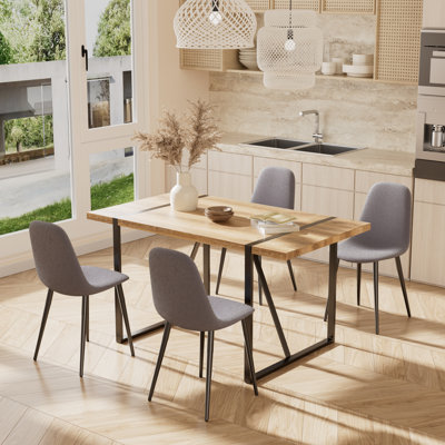 Rectangle Wood Top Double Pedestal Dining Set, 55'' Dining Table and Upholstered Dining Chair.