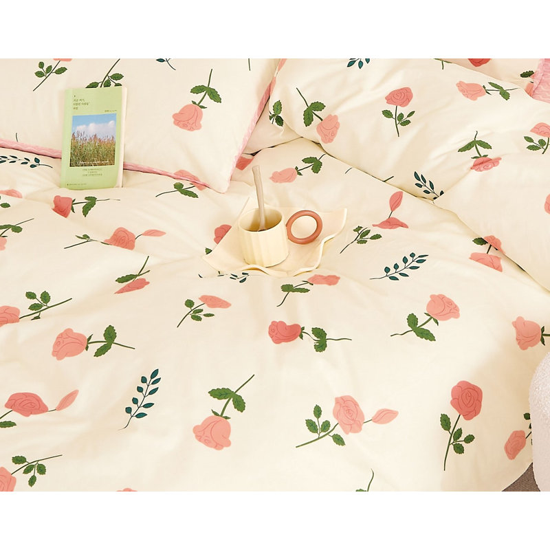 Ensemble d'édredon en coton rose , Édredon pour grand lit + 2 taies décoratives sta