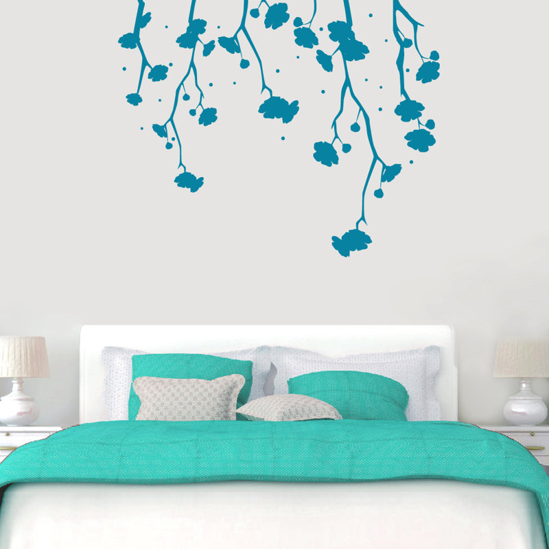 Décalcomanie murale Fleurs suspendues, Bleu sarcelle