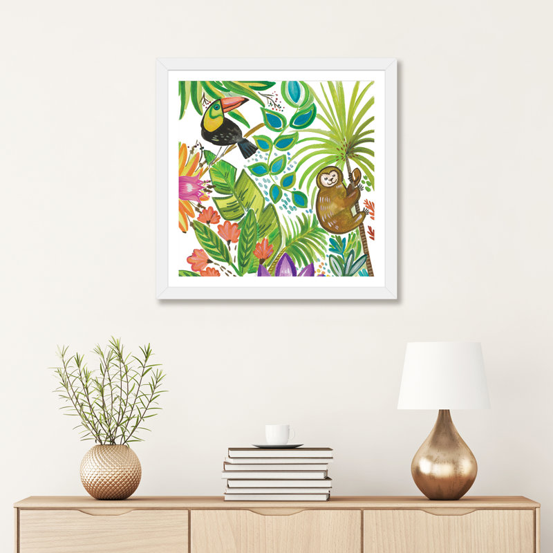 Art tropical encadré, H 24 po x l 24 po x P 1 po, Papier beaux-arts encadré blanc