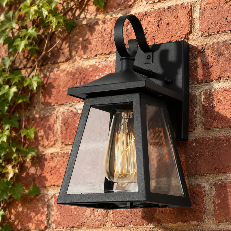 1-Light Outdoor Industrial Outdoor Wall Lantern with Seeded Glass