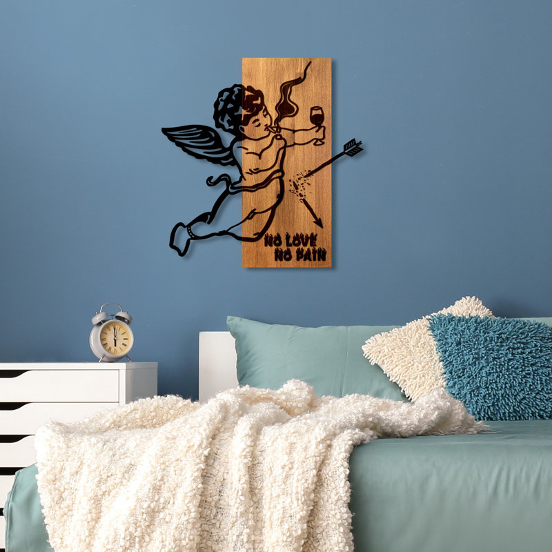 Elegant Decorative Wooden Wall Accessory, Walnut & Black, 22.4 x 22.8 x 1.2 inches | 50% Real Wood (Thickness: 1.2 inches) & 50% Metal (Thickness: 0.6 inches) | Unique Home Decor, Versatile & Stylish Design