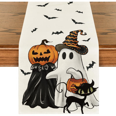 210 GSM Halloween Table Runner 13x108 Inch Home Party Decor | Ghost Spooky Jack-O'-Lantern Pumpkin, Seasonal Kitchen Dining Table Decoration